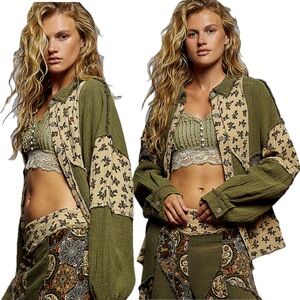 POL Olive and Beige Floral Top